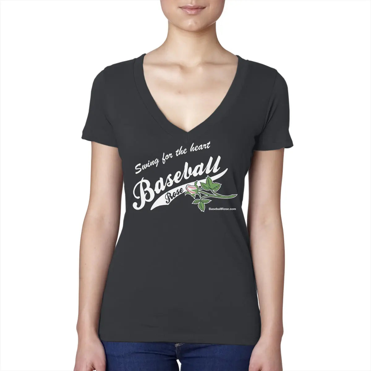 Baseball Rose V-Neck Shirt Sports Roses  