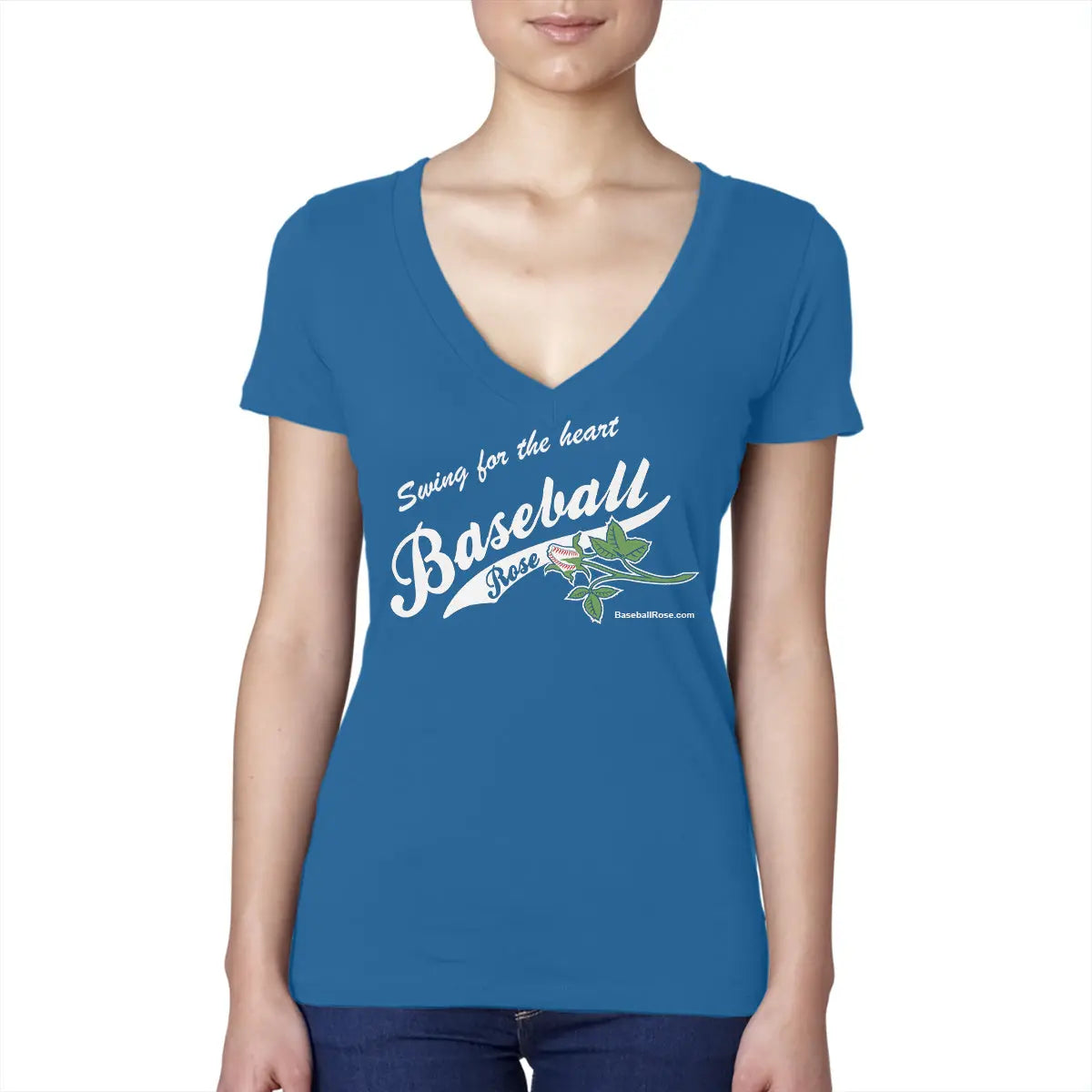 Baseball Rose V-Neck Shirt Sports Roses  