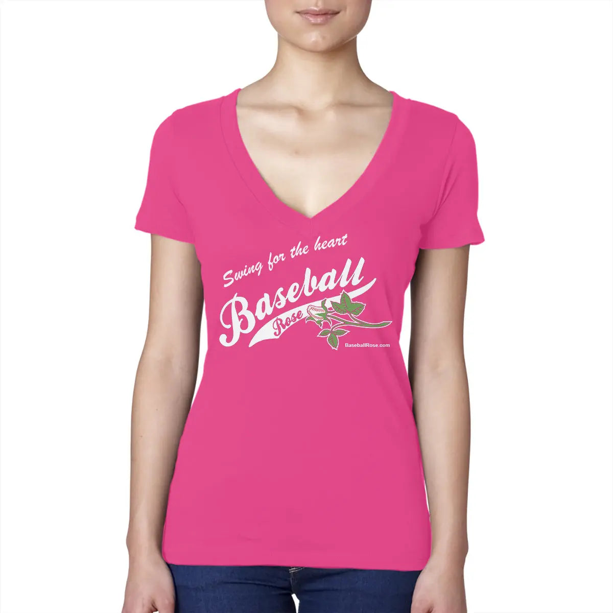 Baseball Rose V-Neck Shirt Sports Roses  