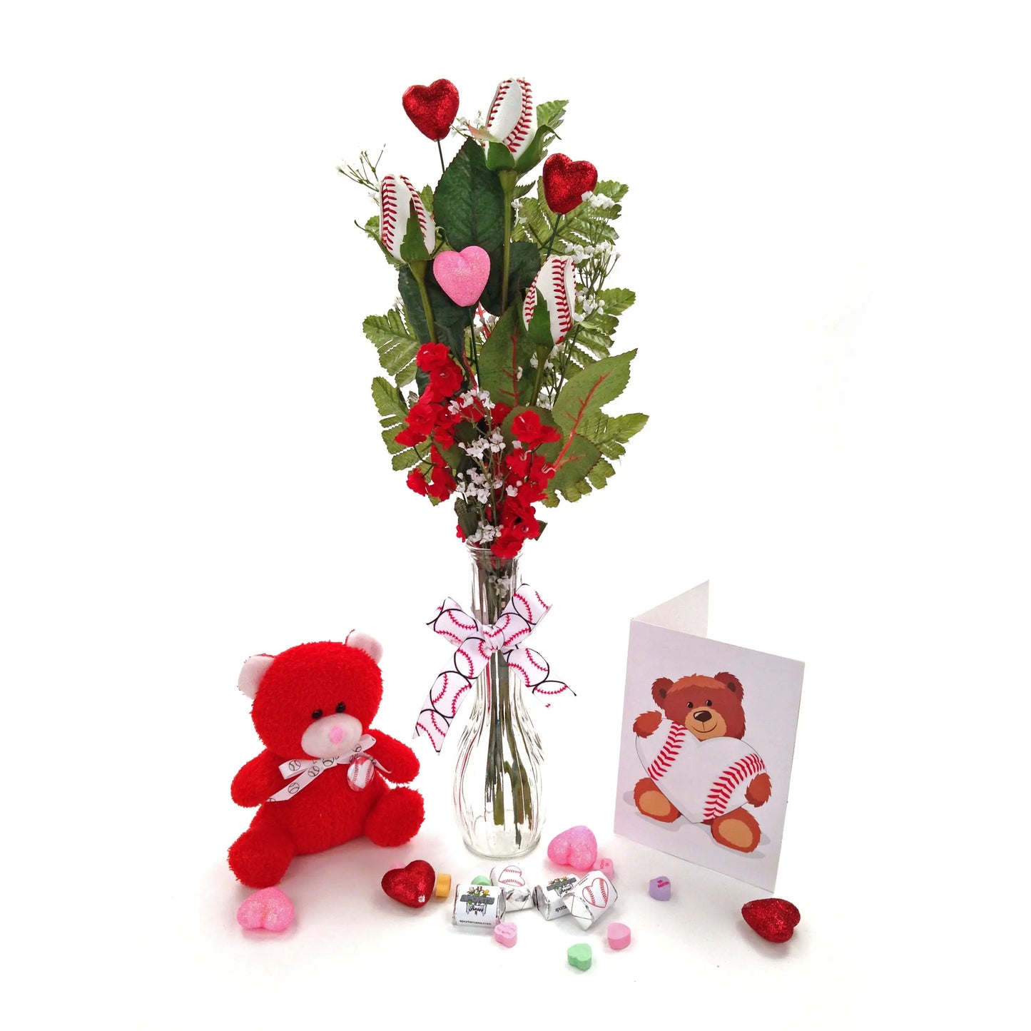Baseball Rose Valentine's Day Vase Arrangement Sports Roses