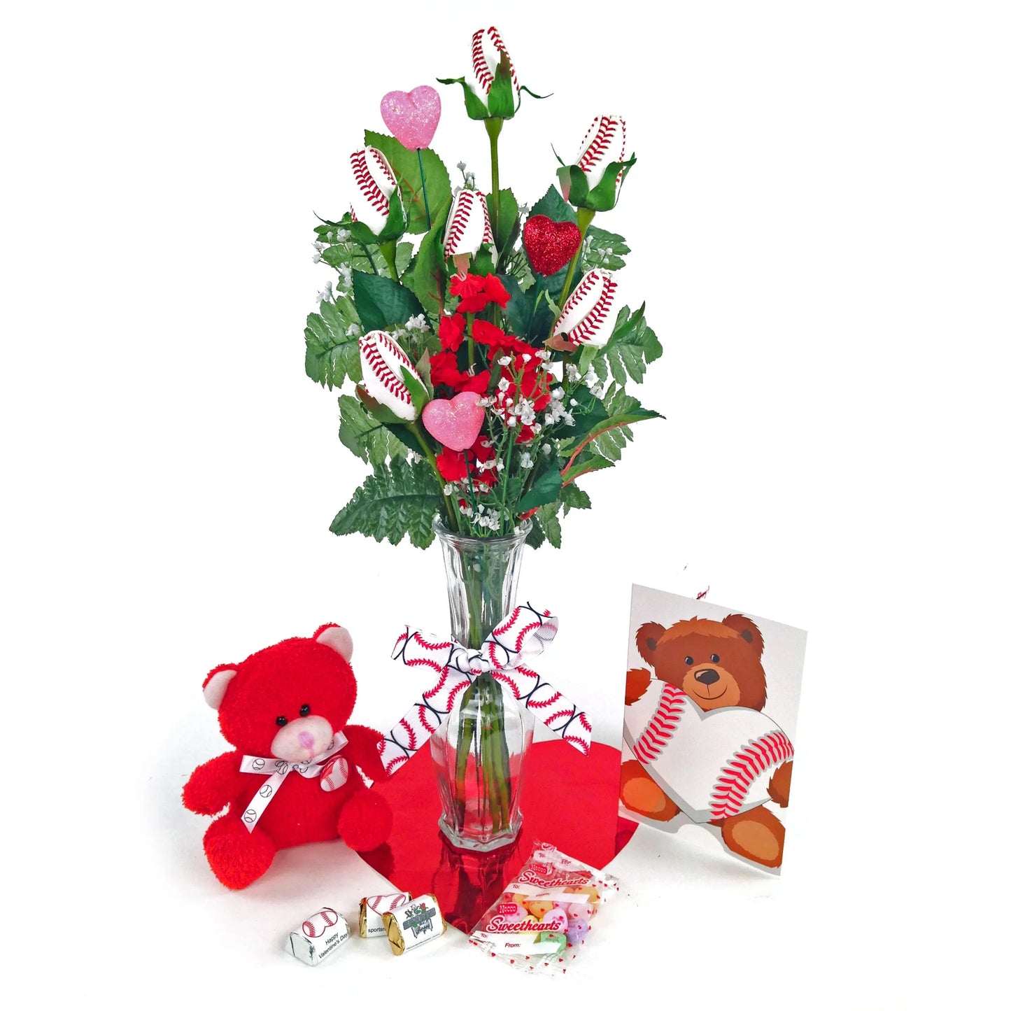 Baseball Rose Valentine's Day Vase Arrangement Sports Roses