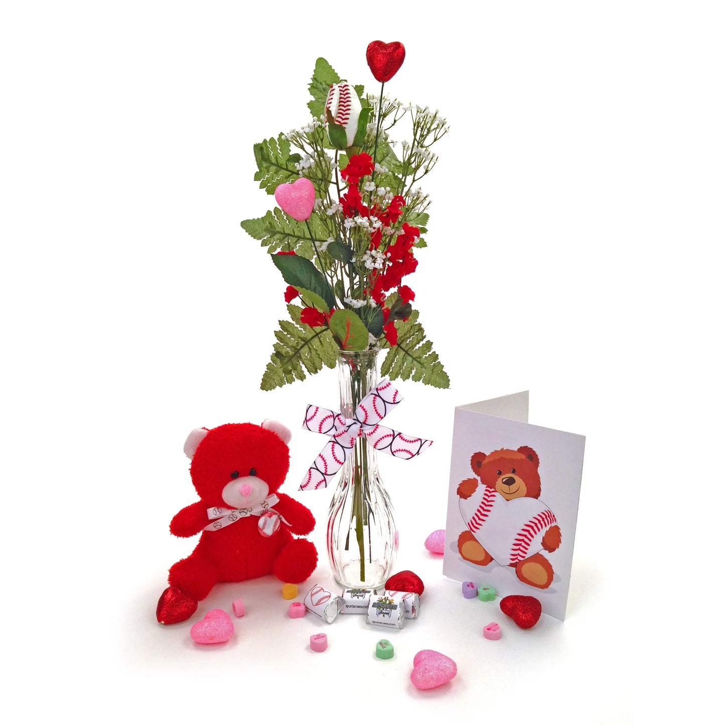 Baseball Rose Valentine's Day Vase Arrangement Sports Roses