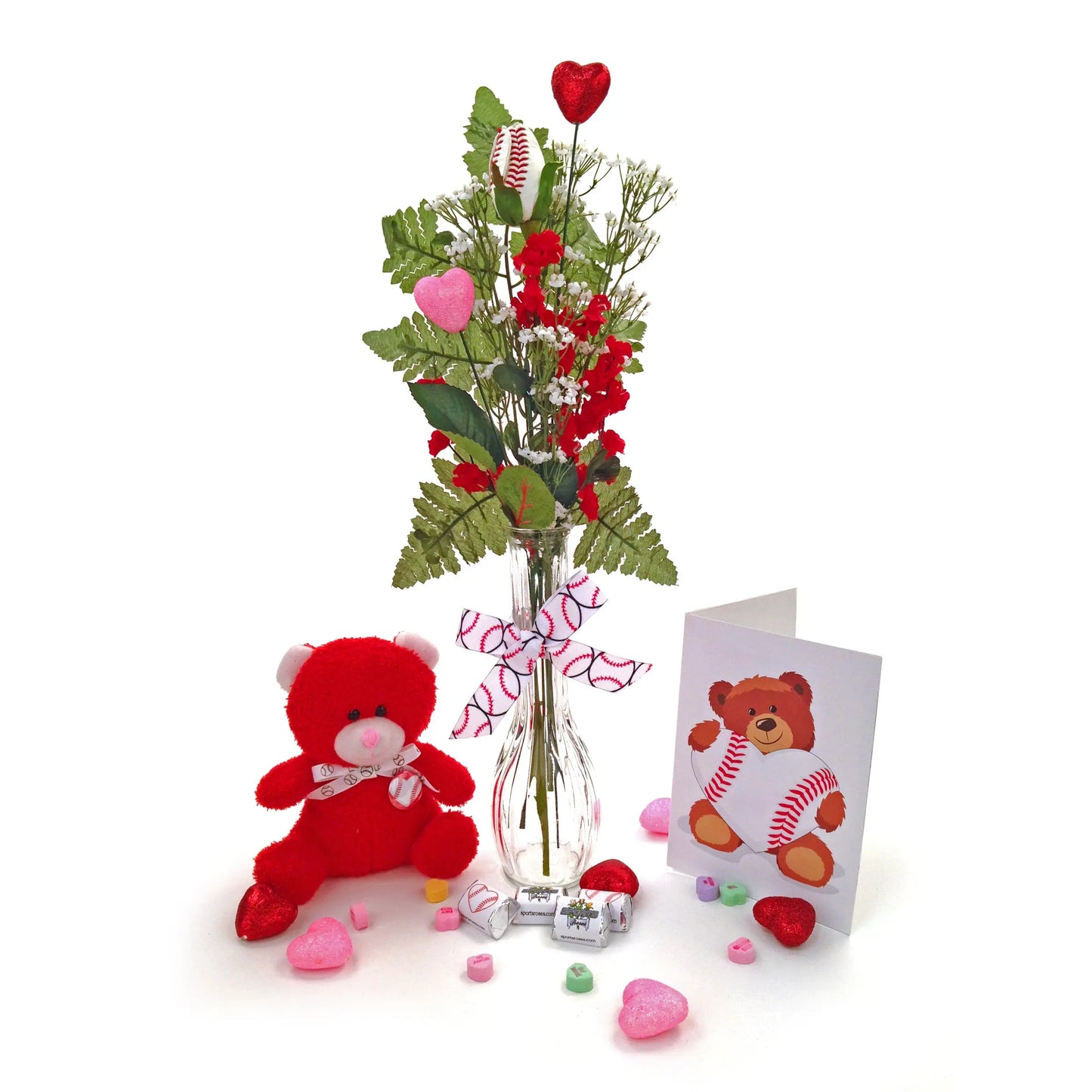 Baseball Rose Valentine's Day Vase Arrangement Sports Roses  