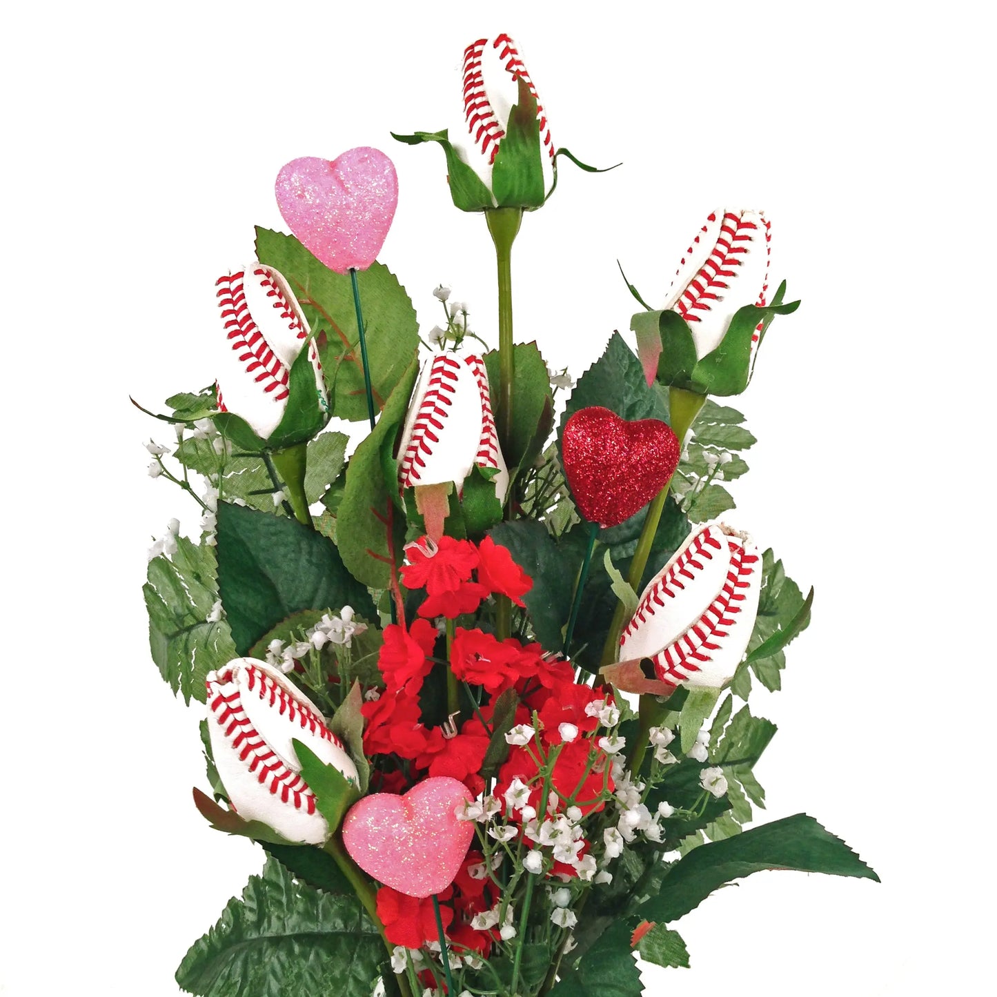 Baseball Rose Valentine's Day Vase Arrangement Sports Roses