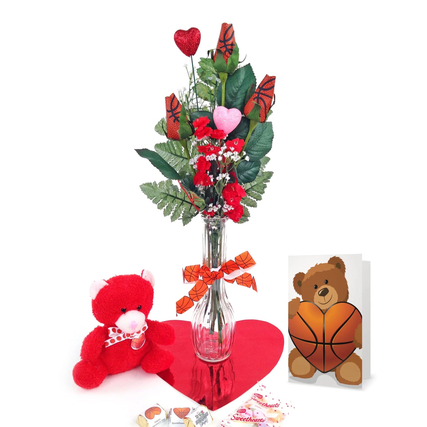 Basketball Rose Valentine's Day Vase Arrangement Sports Roses