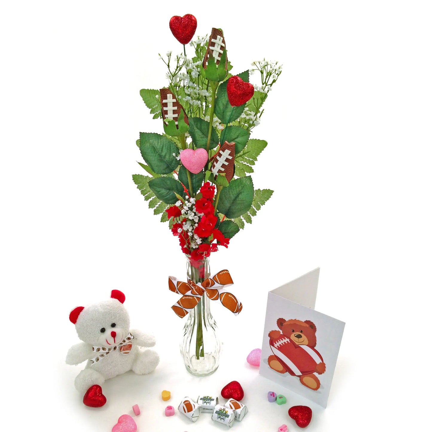 Football Rose Valentine's Day Vase Arrangement Sports Roses
