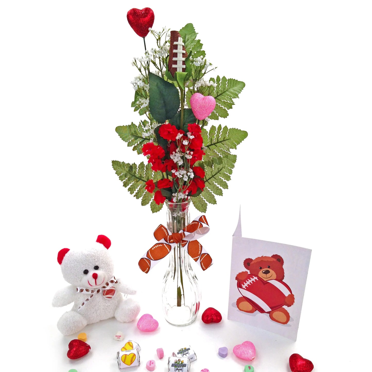 Football Rose Valentine's Day Vase Arrangement Sports Roses  