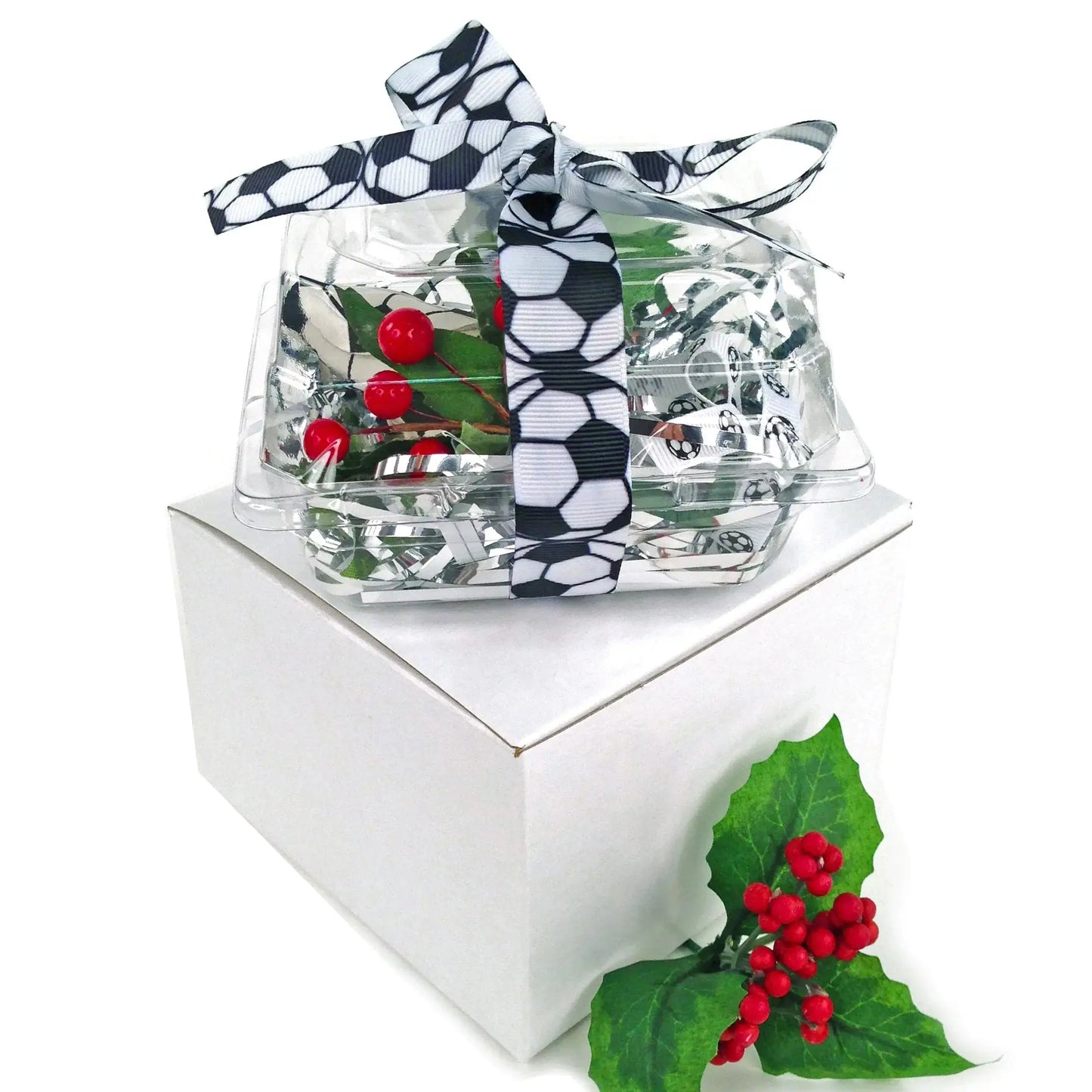 Soccer Rose Christmas Ornament with Gift Box Sports Roses