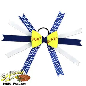 Softball Hair Bow - Blue White Chevrons