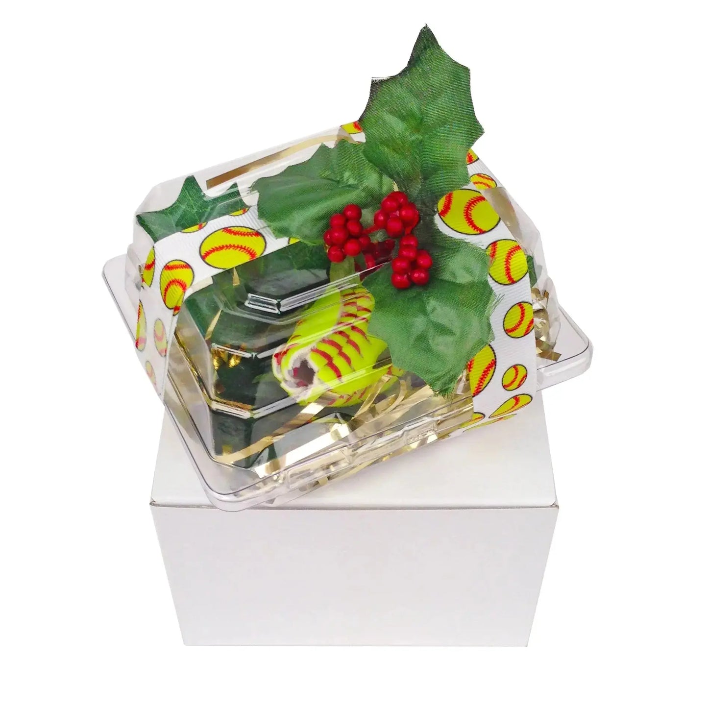 Softball Rose Christmas Ornament with Gift Box Sports Roses