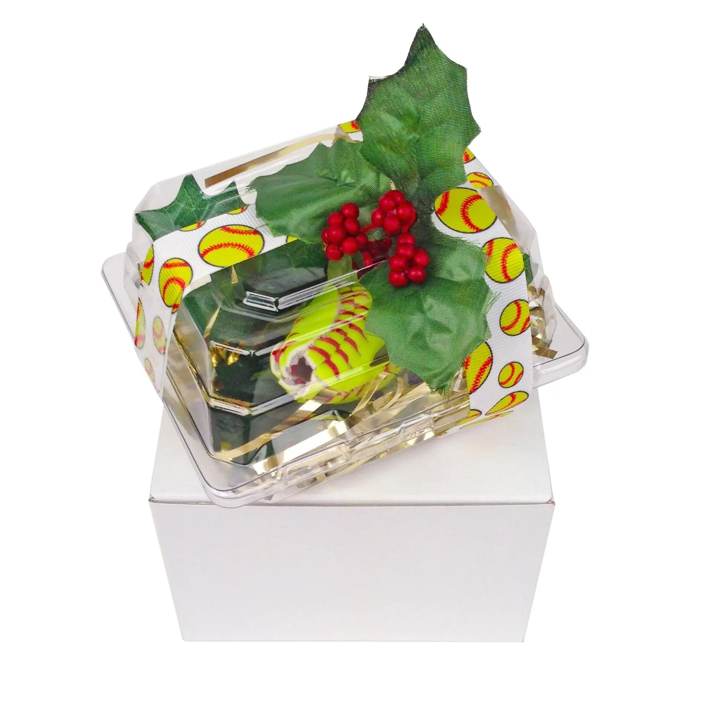 Softball Rose Christmas Ornament with Gift Box Sports Roses