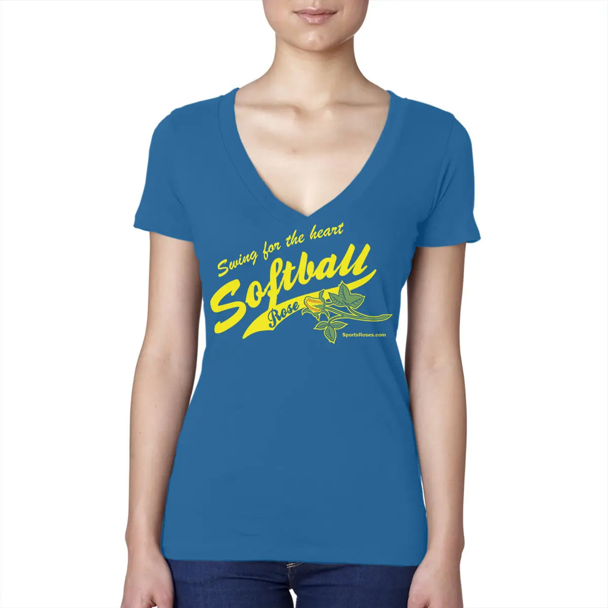 Softball Rose V-Neck Shirt Sports Roses