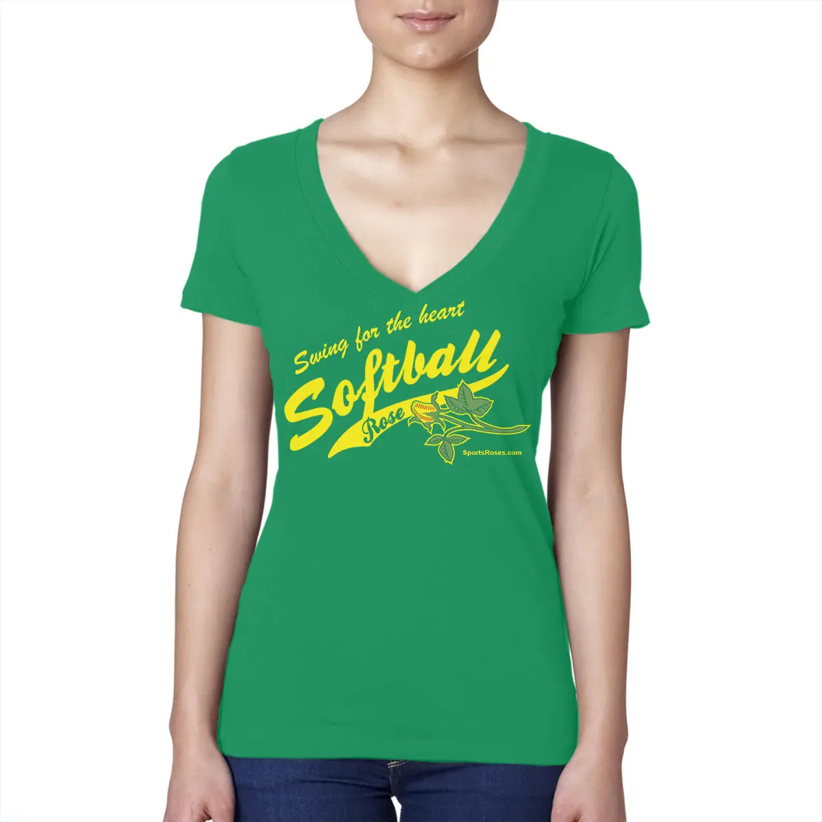 Softball Rose V-Neck Shirt Sports Roses  