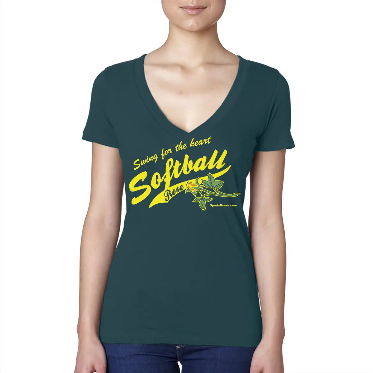 Softball Rose V-Neck Shirt Sports Roses  