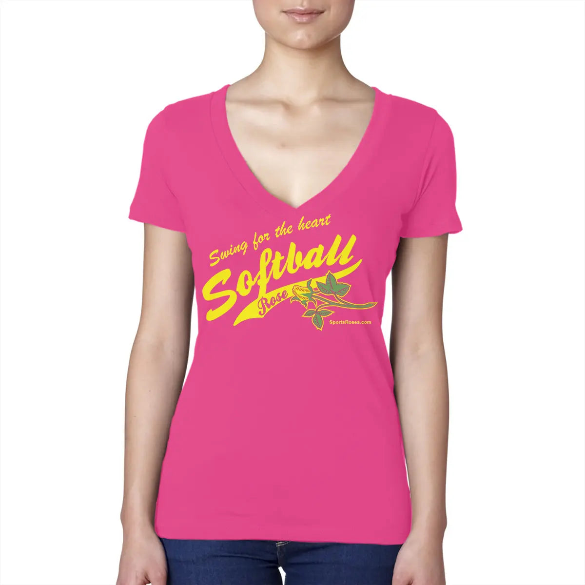 Softball Rose V-Neck Shirt Sports Roses  