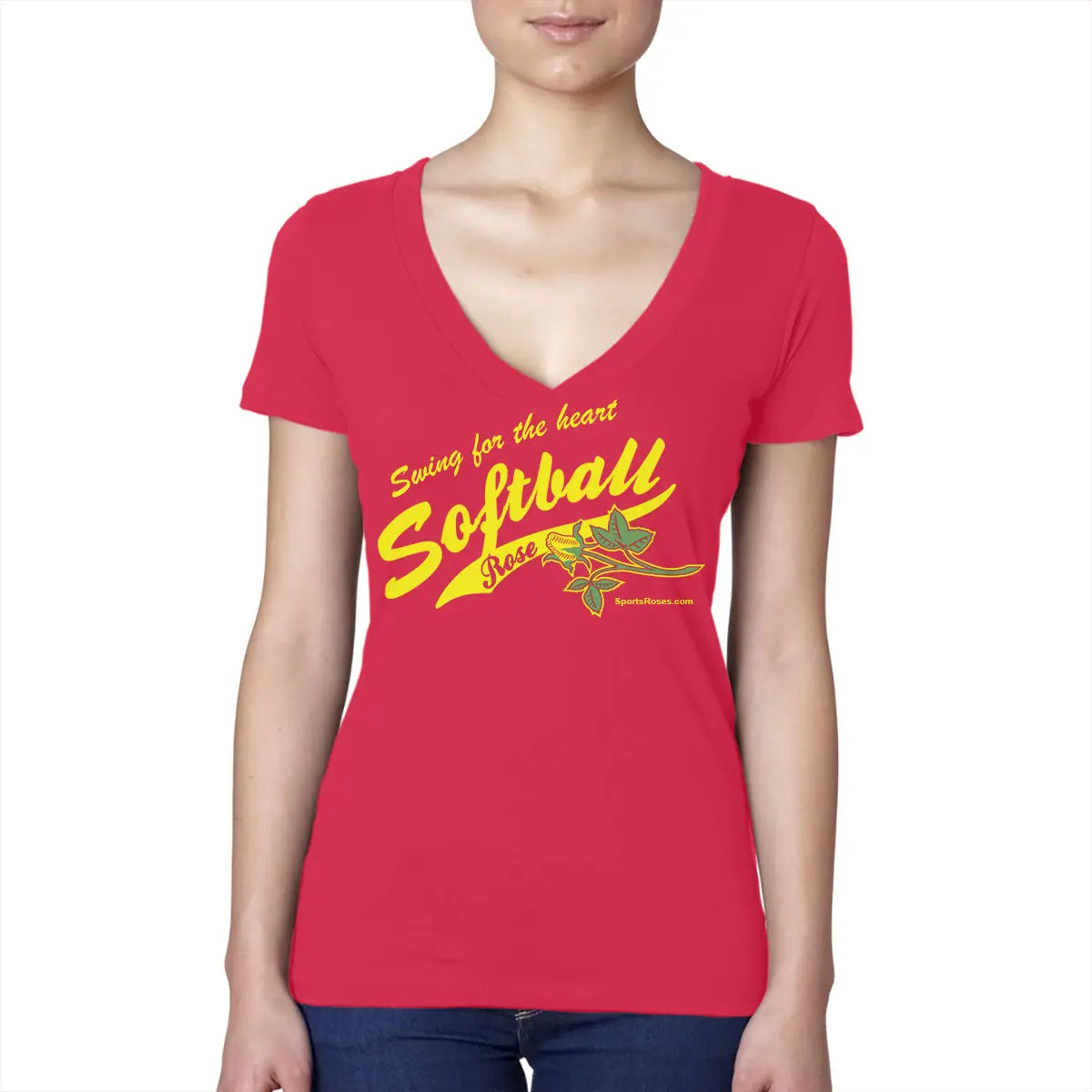Softball Rose V-Neck Shirt Sports Roses