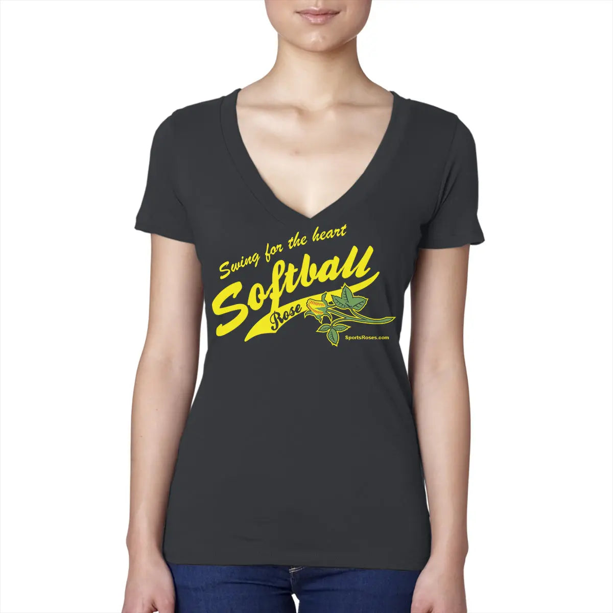 Softball Rose V-Neck Shirt Sports Roses  