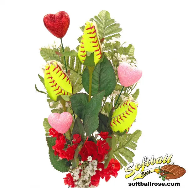 Softball Rose Valentine's Day Vase Arrangement Sports Roses
