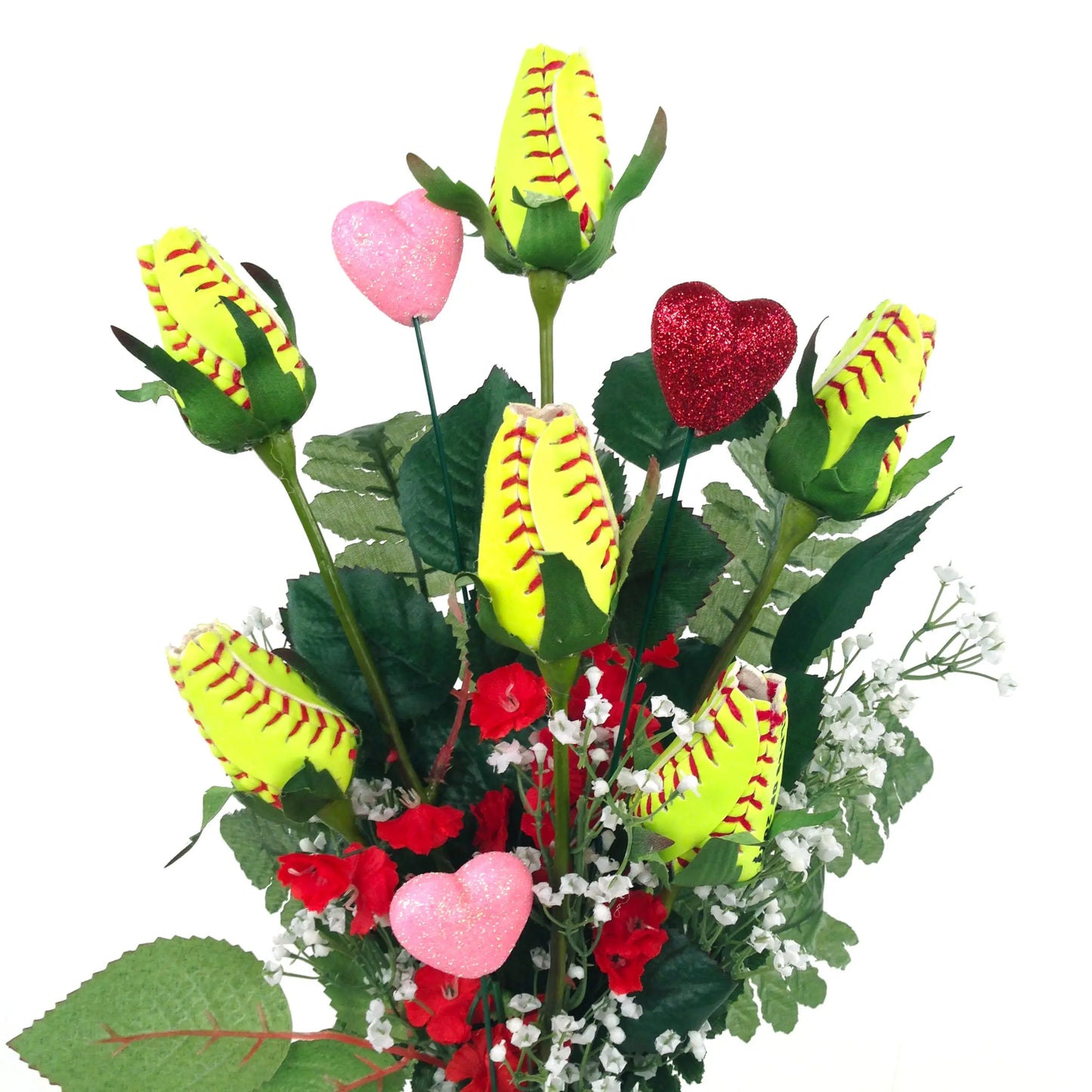 Softball Rose Valentine's Day Vase Arrangement Sports Roses