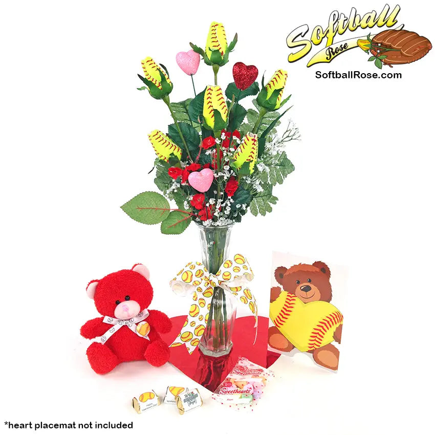 Softball Rose Valentine's Day Vase Arrangement Sports Roses