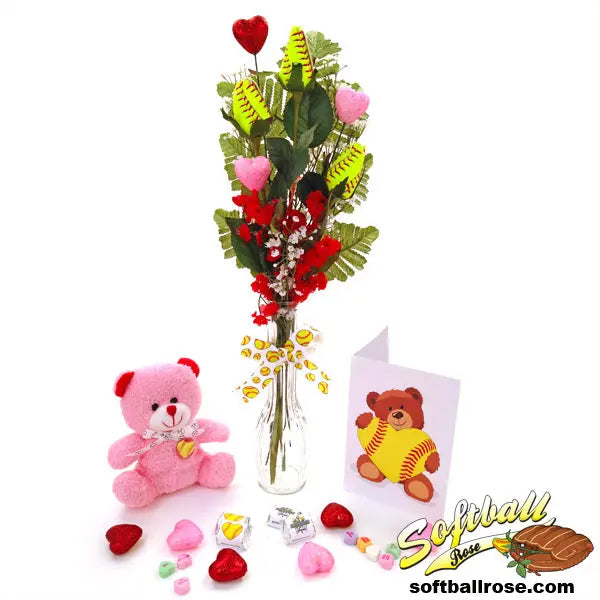 Softball Rose Valentine's Day Vase Arrangement Sports Roses
