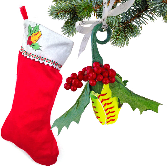 Softball Rose Christmas Ornament and Stocking Gift Set