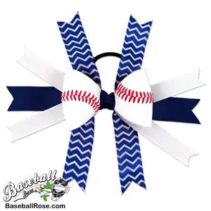 Baseball Hair Bow - Blue White Chevrons