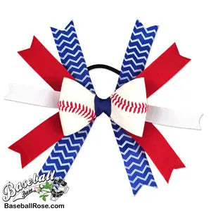 Baseball Hair Bow - Red Blue White Chevron