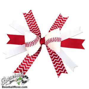 Baseball Hair Bow - Red White Chevrons