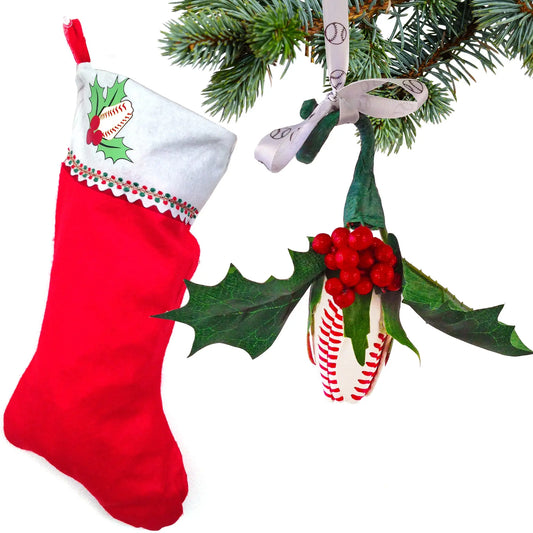Baseball Rose Christmas Ornament and Stocking Gift Set Sports Roses