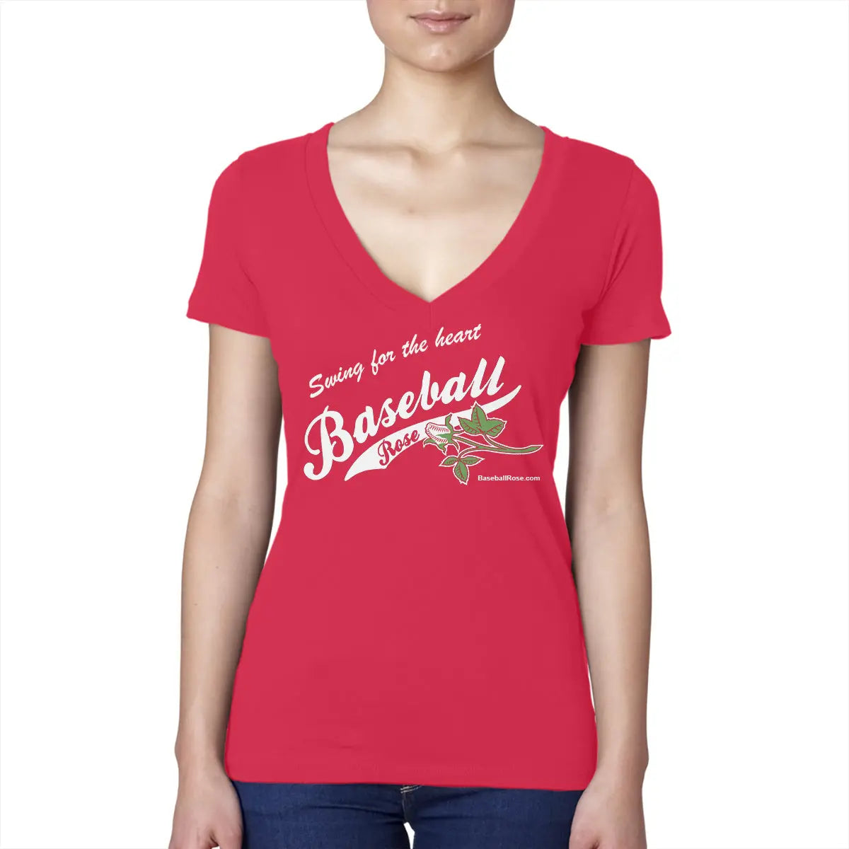 Baseball Rose V-Neck Shirt Sports Roses  