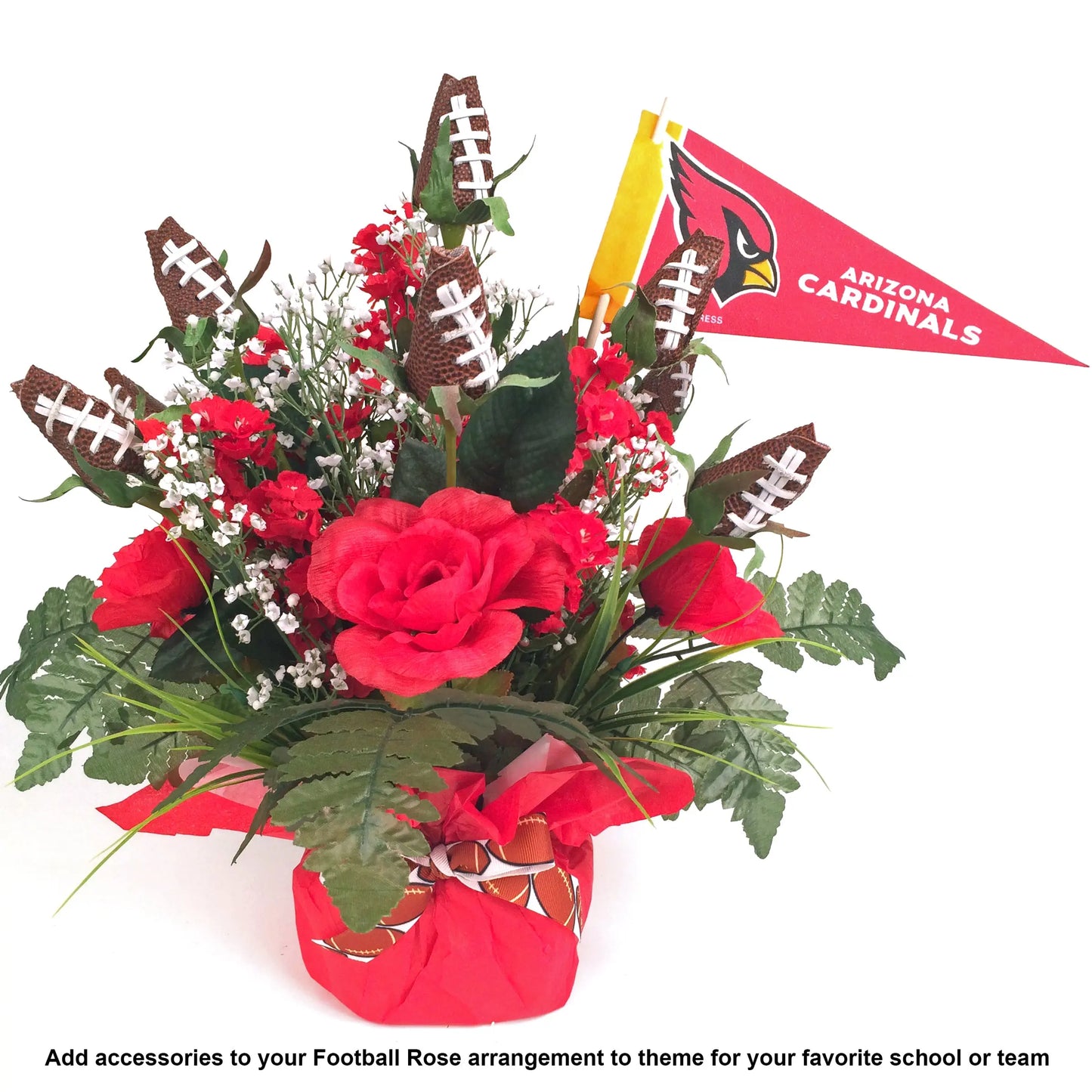 Football Rose Centerpiece Arrangement (Red and White) Sports Roses  