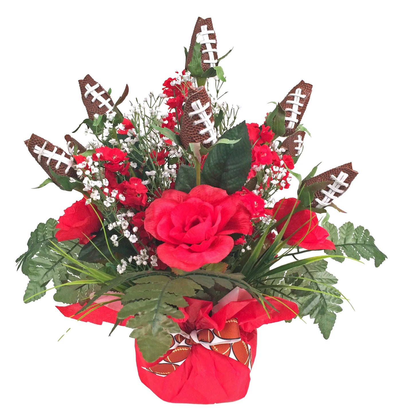 Football Rose Centerpiece Arrangement (Red and White) Sports Roses  