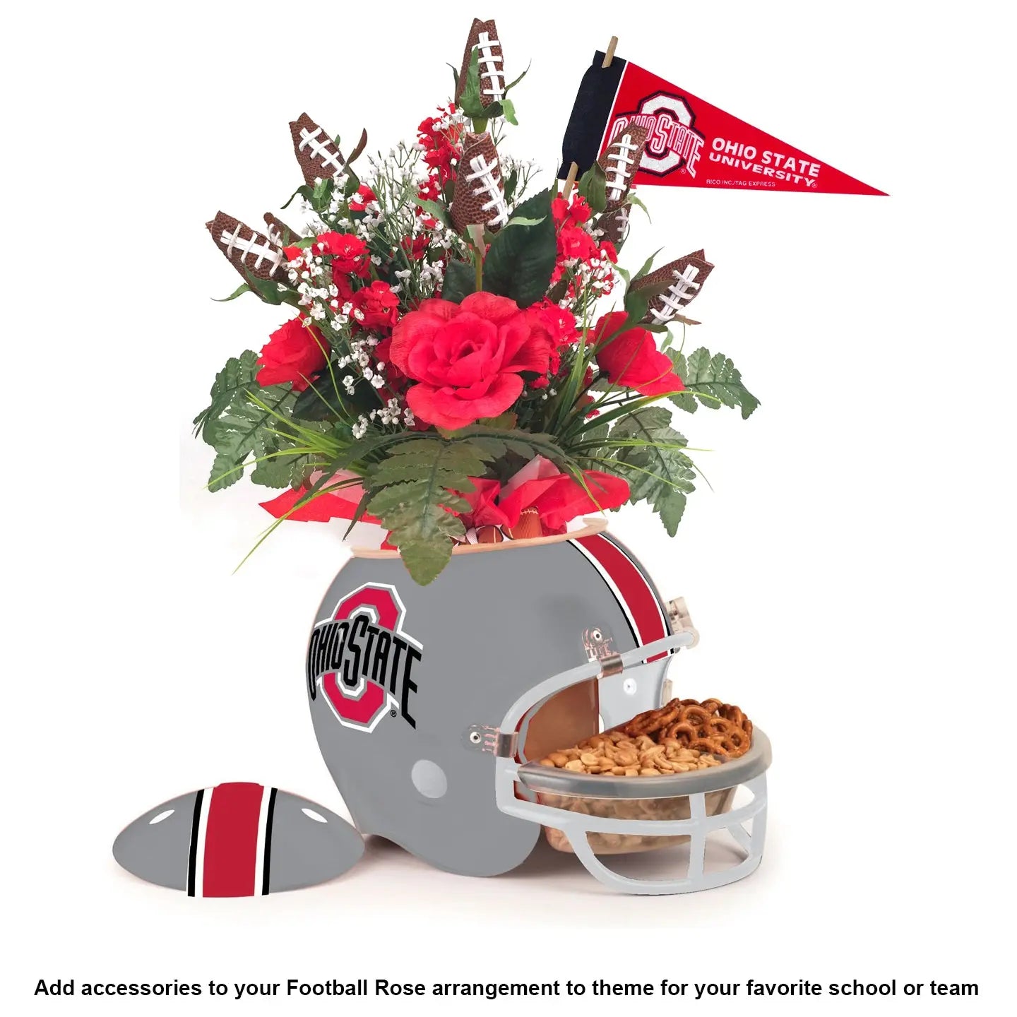 Football Rose Centerpiece Arrangement (Red and White) Sports Roses  