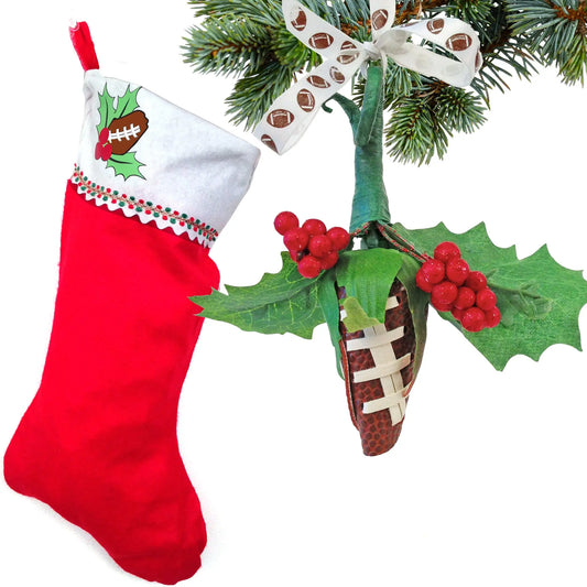 Football Rose Christmas Ornament and Stocking Gift Set Sports Roses