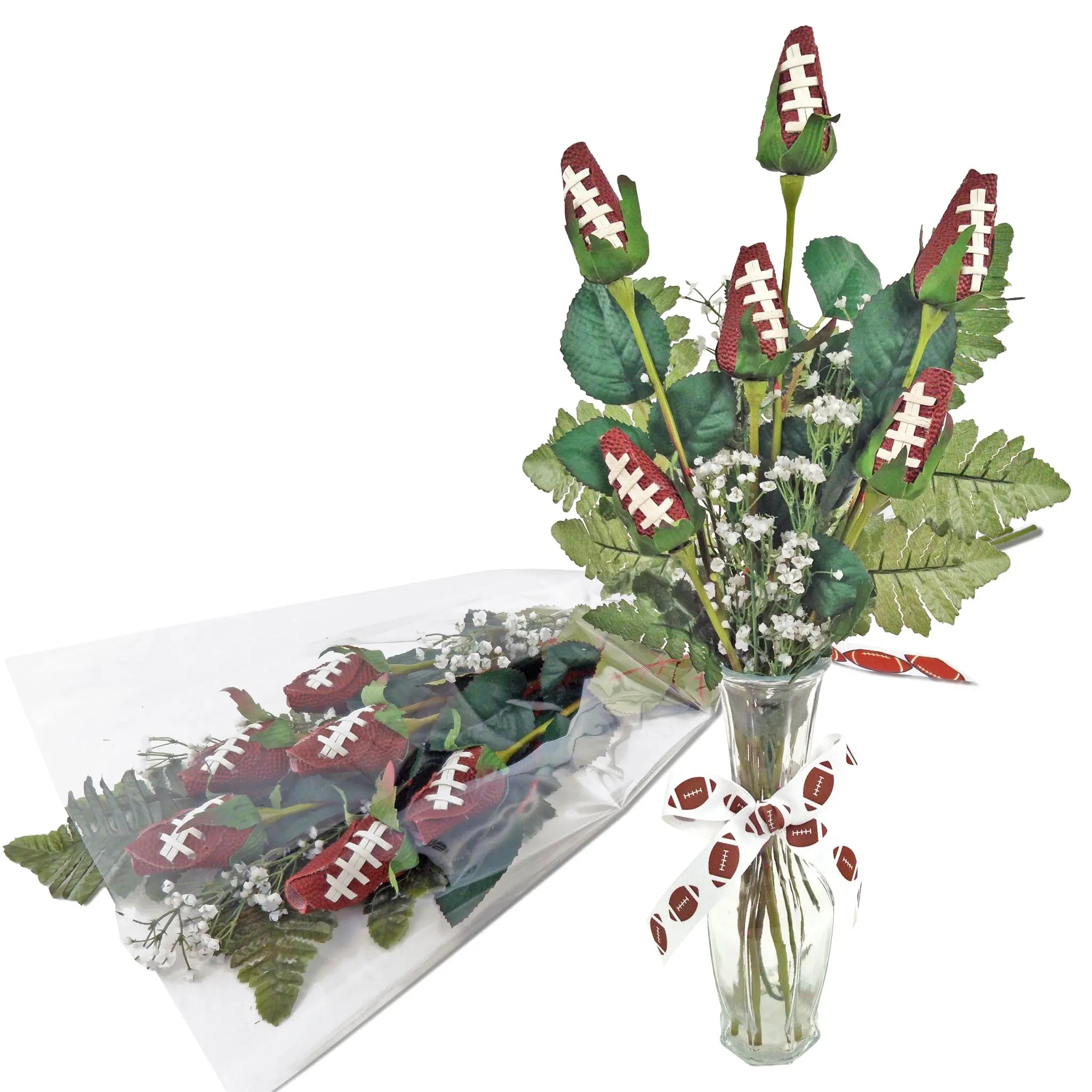 Football Related Roses Football Rose Bouquet (6 Roses) Custom Flower Arrangement Centerpiece ...