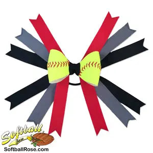 Softball Hair Bow - Black Red Grey