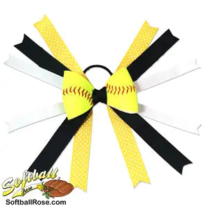 Softball Hair Bow - Black Yellow Polka Dots