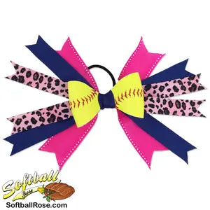 Softball Hair Bow - Blue Pink Cheetah
