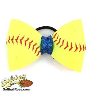 Softball Hair Bow - Blue Sparkle