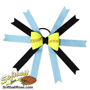 Softball Hair Bow - Carolina Blue Black