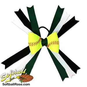 Softball Hair Bow - Forest Green Black