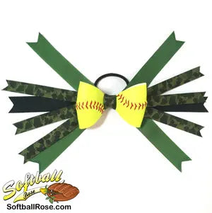 Softball Hair Bow - Green Camouflage
