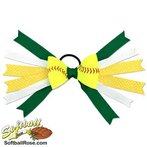 Softball Hair Bow - Green Yellow Polka Dot