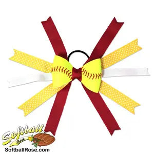 Softball Hair Bow - Maroon Yellow Polka Dots