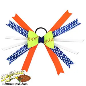Softball Hair Bow - Orange Blue White Chevrons