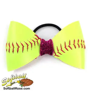 Softball Hair Bow - Pink Sparkle
