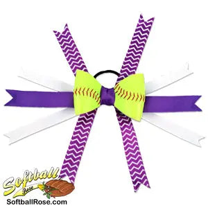 Softball Hair Bow - Purple White Chevrons