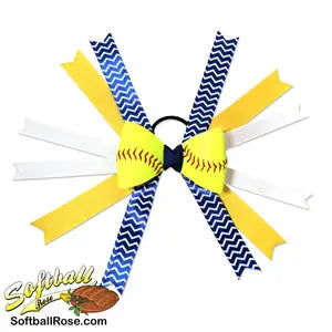 Softball Hair Bow - Yellow Blue White Chevrons