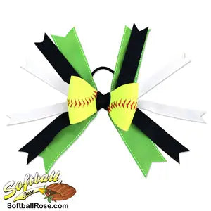 Softball Hair Bow -Lime Green Black